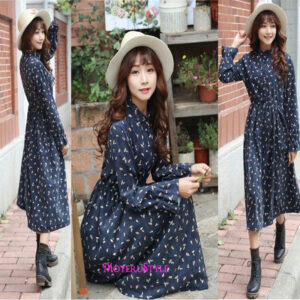 ★MoteruStyle!ロリータスタイルも!冬春の花柄プリントロングスリーブ痩腰効果Aラインワンピース・ドレス!キュート&スウィート!