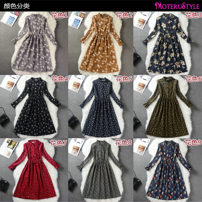 ★MoteruStyle!ロリータスタイルも!冬春の花柄プリントロングスリーブ痩腰効果Aラインワンピース・ドレス!キュート&スウィート! - 画像 (13)