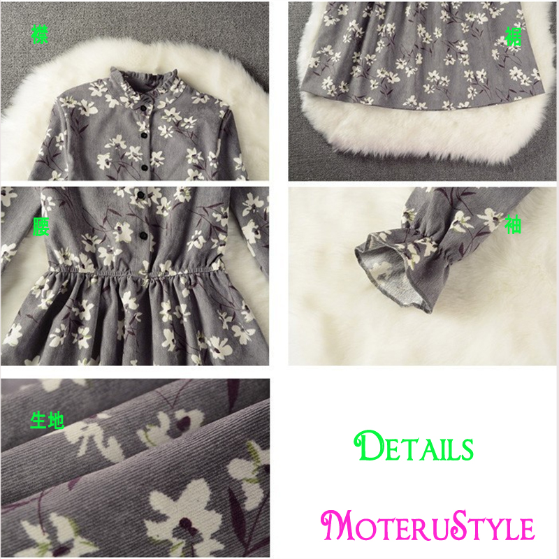 ★MoteruStyle!ロリータスタイルも!冬春の花柄プリントロングスリーブ痩腰効果Aラインワンピース・ドレス!キュート&スウィート! - 画像 (14)