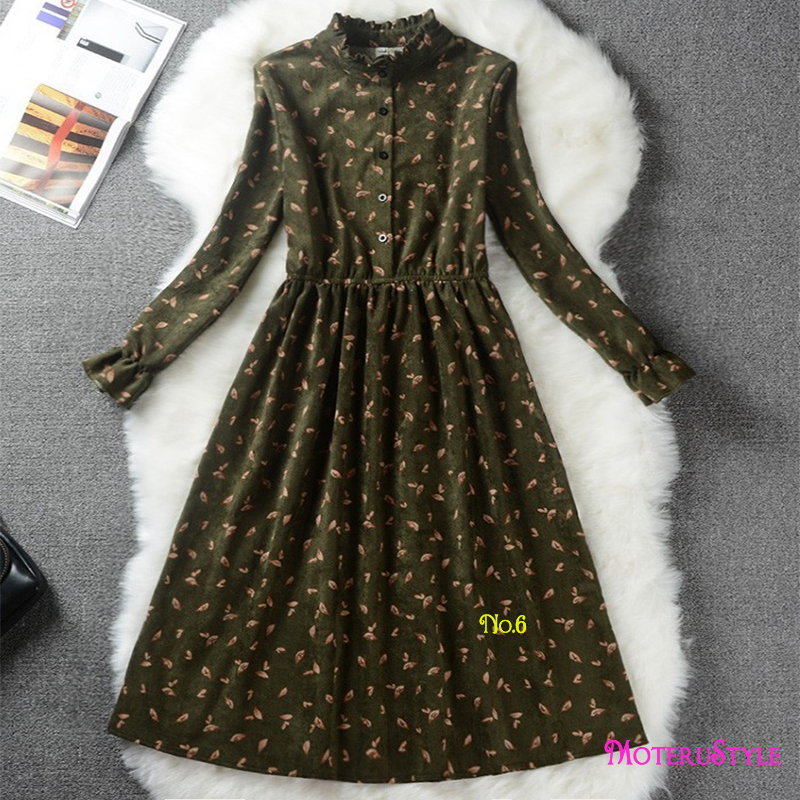 ★MoteruStyle!ロリータスタイルも!冬春の花柄プリントロングスリーブ痩腰効果Aラインワンピース・ドレス!キュート&スウィート! - 画像 (9)