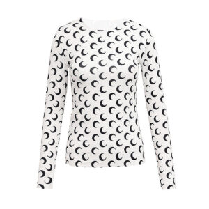 ★MoteruStyle !Marine Serreスタイル!月柄模様・ロゴプリント・ムーン・ストレッチ・ジャージー・長袖・Tシャツ・トップス!マリーン セル風レディーストップス!Marine Serre Style stretch jersey long sleeves t-shirt!