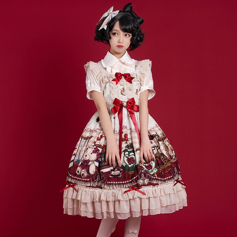 ★MoteruStyle!ロリータースタイル!Aライン・ハイウェスト・ローング・半袖・リボン。Lolita JSK Suspender Dress Japanese Lolita Dress Skirt Lo Lolita★モテルスタイル! - 画像 (3)