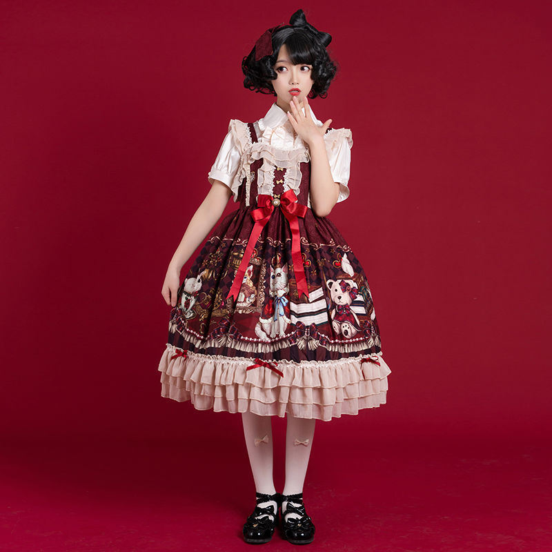 ★MoteruStyle!ロリータースタイル!Aライン・ハイウェスト・ローング・半袖・リボン。Lolita JSK Suspender Dress Japanese Lolita Dress Skirt Lo Lolita★モテルスタイル! - 画像 (2)