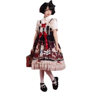 ★MoteruStyle!ロリータースタイル!Aライン・ハイウェスト・ローング・半袖・リボン。Lolita JSK Suspender Dress Japanese Lolita Dress Skirt Lo Lolita★モテルスタイル!