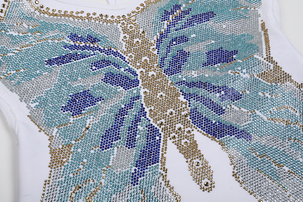 #MoteruStyle! Back Butterfly Diamond Mini Bandage Dress Evening Dresses Shiny Rhinestone Evening Sexy White Spaghetti Straps Wedding Dresses - 画像 (3)