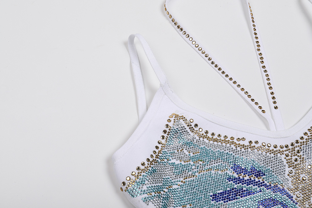 #MoteruStyle! Back Butterfly Diamond Mini Bandage Dress Evening Dresses Shiny Rhinestone Evening Sexy White Spaghetti Straps Wedding Dresses - 画像 (9)