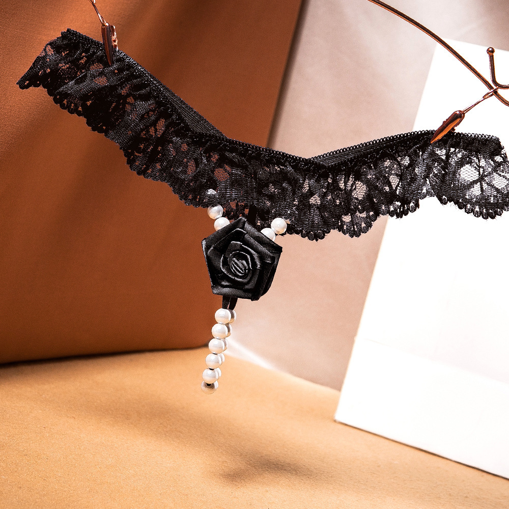 #MoteruStyle! Original Handmade Rose Hot T-back Female Flirting Pearl Seduction seamless Lace Lace Wedding Panties - 画像 (9)
