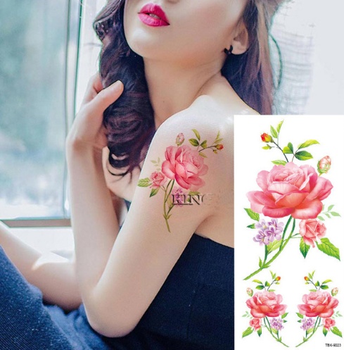 #MoteruStyle! Flower tattoo sticker color sketch tattoo sticker flower peony rose plum tattoo sticker - 画像 (10)