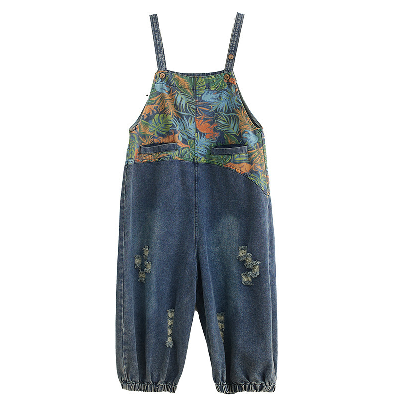 #MoteruStyle! Loose Plus Size Stitching Printing Jeans Suspender Pants Salopette Overalls - 画像 (3)