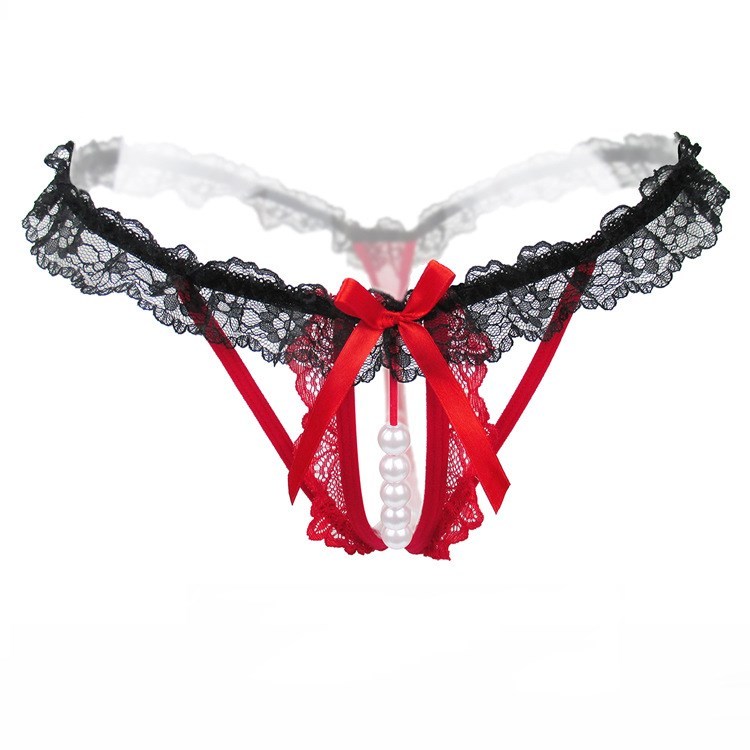 #MoteruStyle! Pearl Panties G Thong Seamless Beaded Lace T-back Shorts Suit Sexy Open Ribbon Tassel Panties - 画像 (2)