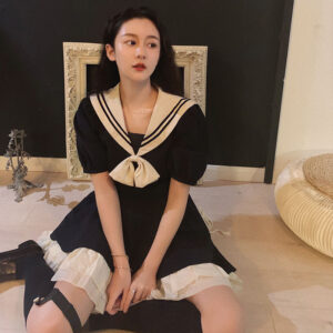 ★MoteruStyle!Lolita College Wind Waist Slimming Dress Short Little Sailor Jk Dress Retro Fairy Skirt