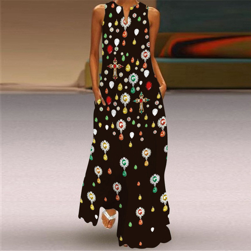 #MoteruStyle! Women's Sleeveless V-Neck Butterfly Print Long Dress Holiday Casual Fashion Elegant Dresses Party Dress Maxi Dresses Beach Dress Vintage Maxi Bohemian Style - 画像 (8)