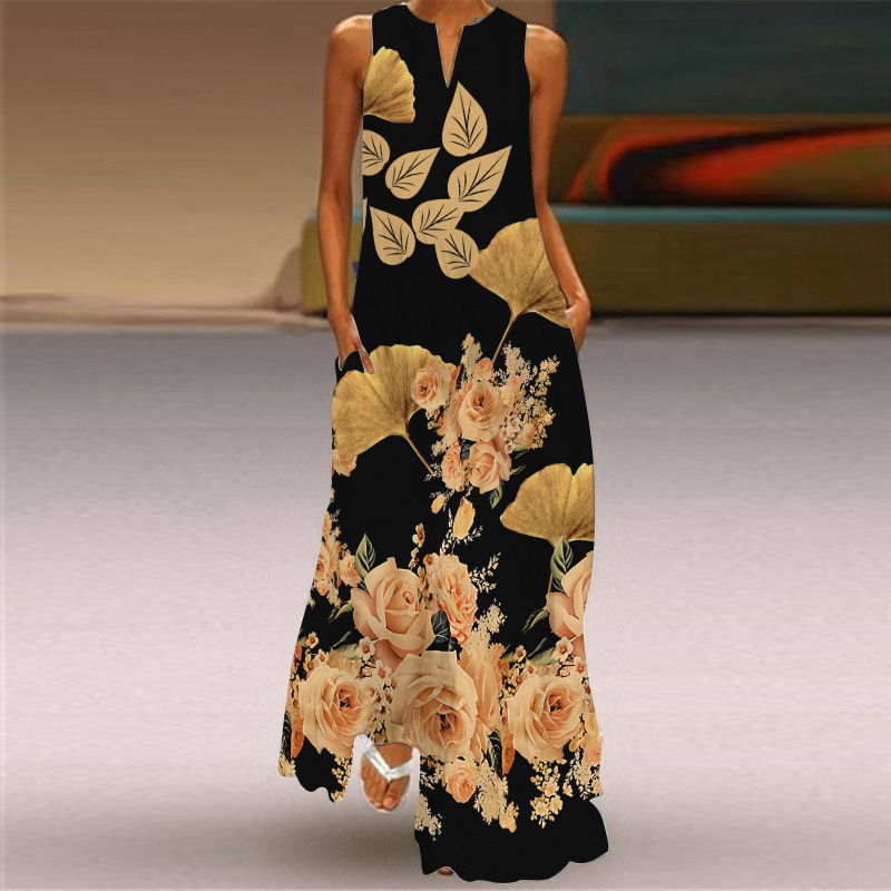 #MoteruStyle! Women's Sleeveless V-Neck Butterfly Print Long Dress Holiday Casual Fashion Elegant Dresses Party Dress Maxi Dresses Beach Dress Vintage Maxi Bohemian Style - 画像 (5)