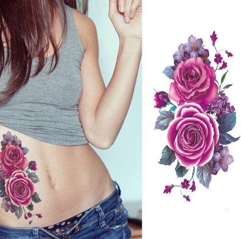 #MoteruStyle! Flower tattoo sticker color sketch tattoo sticker flower peony rose plum tattoo sticker - 画像 (4)
