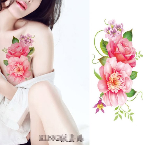 #MoteruStyle! Flower tattoo sticker color sketch tattoo sticker flower peony rose plum tattoo sticker - 画像 (6)