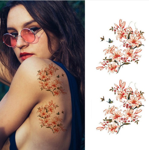 #MoteruStyle! Flower tattoo sticker color sketch tattoo sticker flower peony rose plum tattoo sticker - 画像 (5)