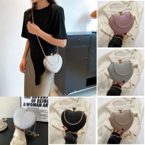 #MoteruStyle! Evening Clutch Bag Shiny Handbag Heart Shape Metal Clutches Bag Fashion Chain Shoulder Crossbody Bag Luxury Lady Purse Valentines Day Outfit