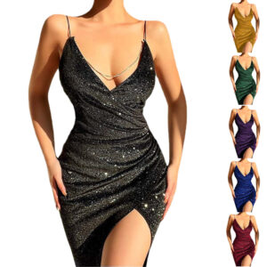 ★MoteruStyle ! Women's Summer Dress Spaghetti Strap Bodycon Deep V Dress