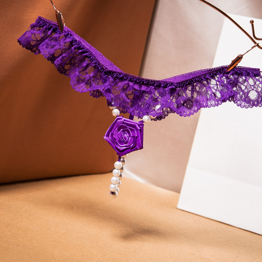 #MoteruStyle! Original Handmade Rose Hot T-back Female Flirting Pearl Seduction seamless Lace Lace Wedding Panties - 画像 (8)