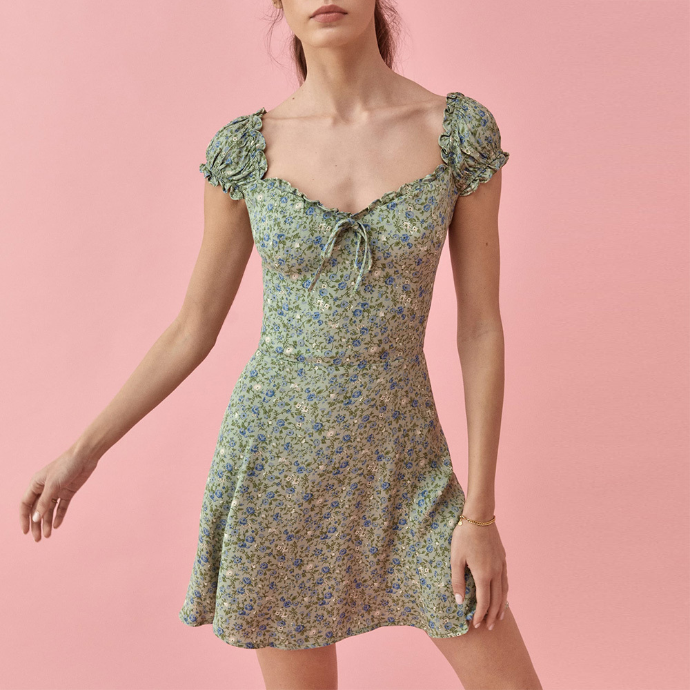 #MoteruStyle! Floral Temperament Drop Shoulder Smocked Dress - 画像 (5)