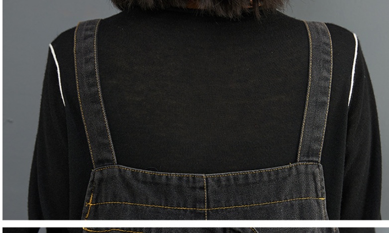 #MoteruStyle! Fat Sister Printed Jeans Knickerbockers Nine - Quarter Suspenders Jumpsuit Overalls One Piece Urban Leisure Style Big Pocket Denim Pants - 画像 (6)