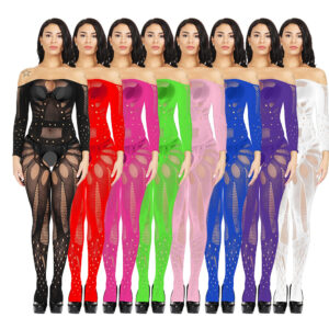 #MoteruStyle! One-piece Stockings Jacquard Mesh Transparent One-piece Sexy Mesh BodyStocking Fishnet Crotchless Lingerie Long Sleeve Bodysuits One Piece hollow Jumpsuit Nightwear See-through Temptation Passion Body Stockings