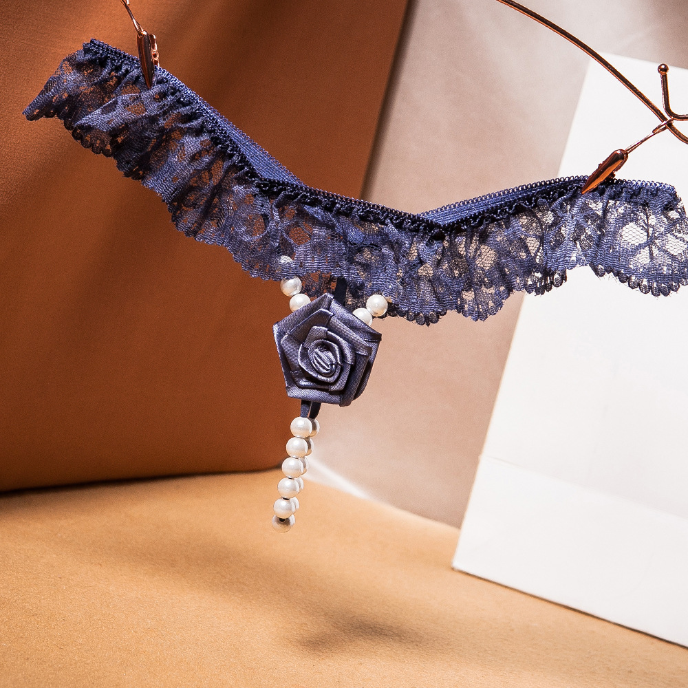 #MoteruStyle! Original Handmade Rose Hot T-back Female Flirting Pearl Seduction seamless Lace Lace Wedding Panties - 画像 (3)