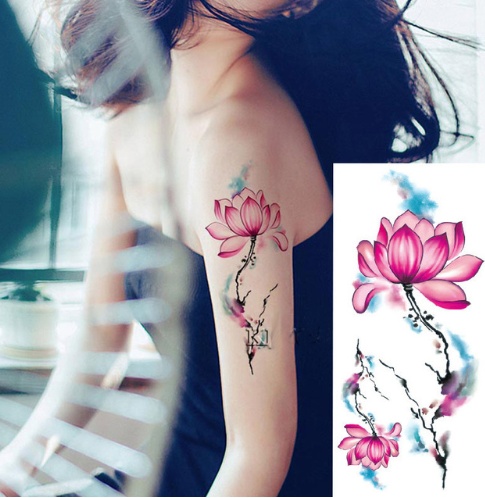 #MoteruStyle! Flower tattoo sticker color sketch tattoo sticker flower peony rose plum tattoo sticker - 画像 (8)