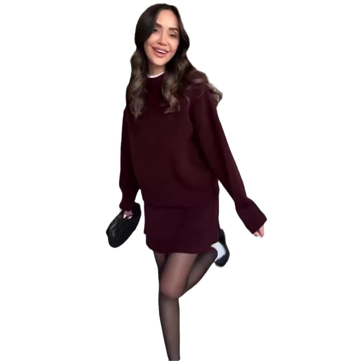 #MoteruStyle ! Sweater Skirt Sets For Women 2 Pieces Knit Casual Versatile Long Sleeve Pullover Elegant Solid High Waist Mini Skirt Outfit - 画像 (10)