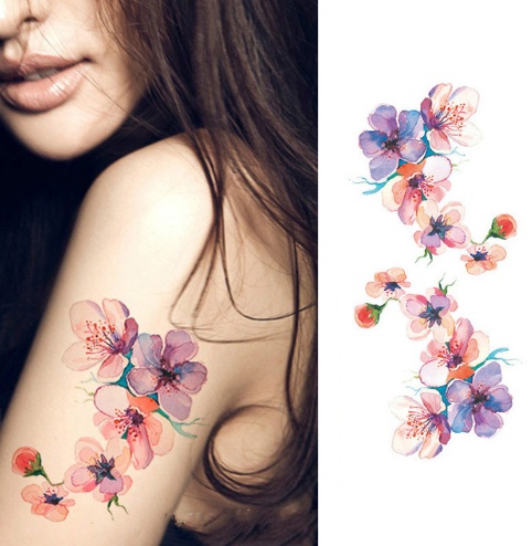 #MoteruStyle! Flower tattoo sticker color sketch tattoo sticker flower peony rose plum tattoo sticker - 画像 (7)