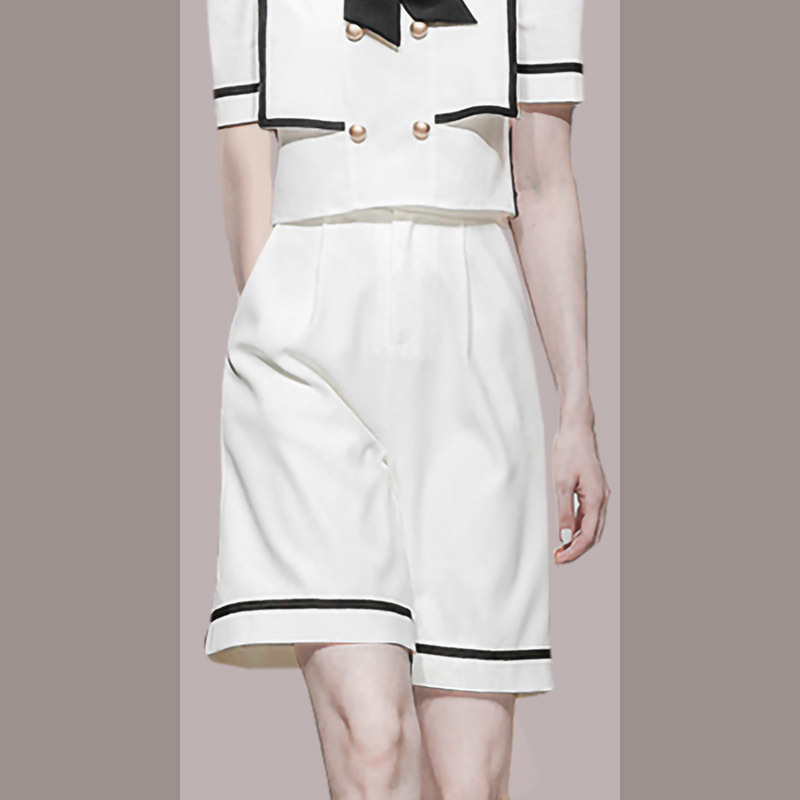 #MoteruStyle! Summer Navy Collar Double-breasted Contrasting Top High Waist Straight Shorts Set - 画像 (5)