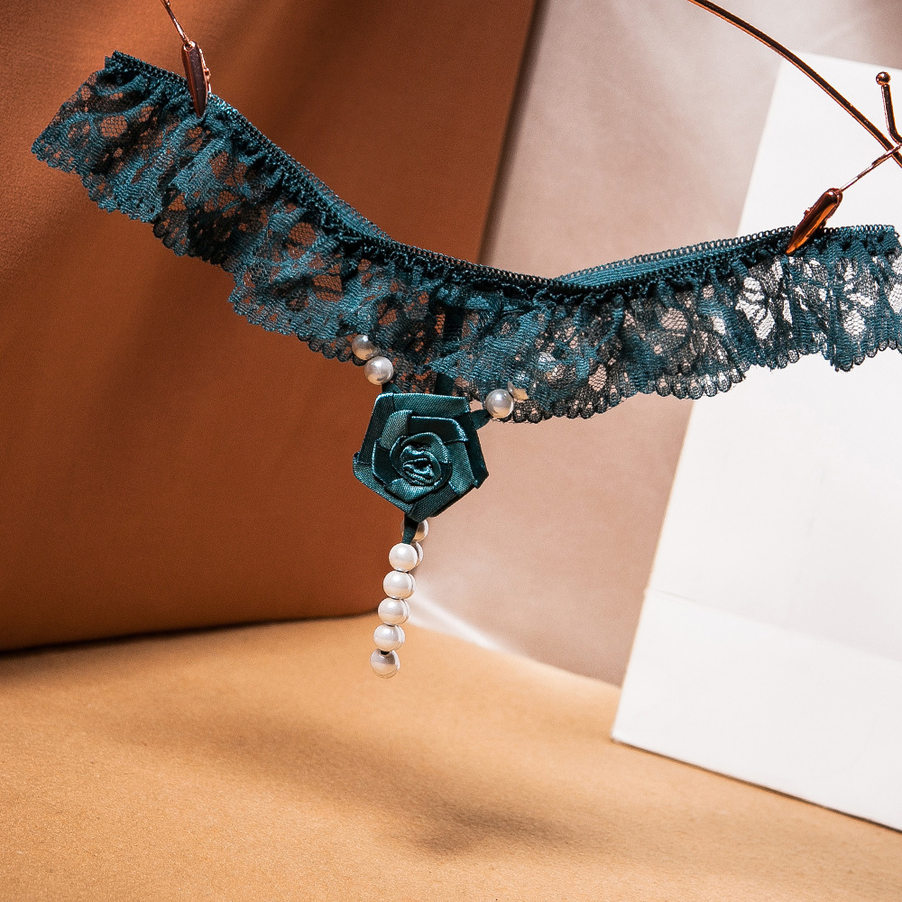 #MoteruStyle! Original Handmade Rose Hot T-back Female Flirting Pearl Seduction seamless Lace Lace Wedding Panties - 画像 (10)