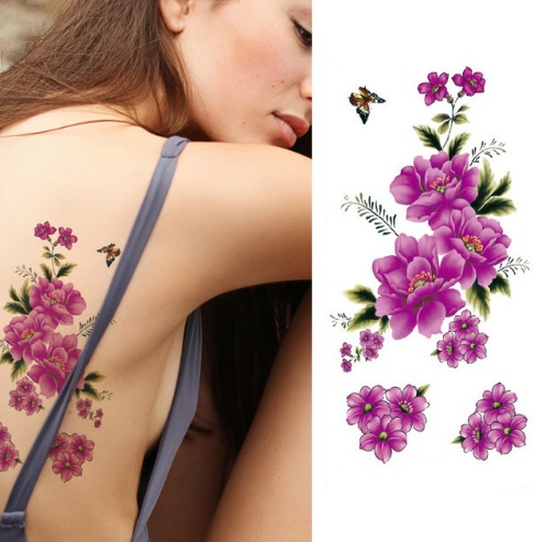 #MoteruStyle! Flower tattoo sticker color sketch tattoo sticker flower peony rose plum tattoo sticker - 画像 (3)