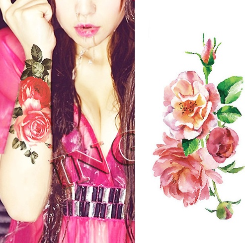 #MoteruStyle! Flower tattoo sticker color sketch tattoo sticker flower peony rose plum tattoo sticker - 画像 (2)