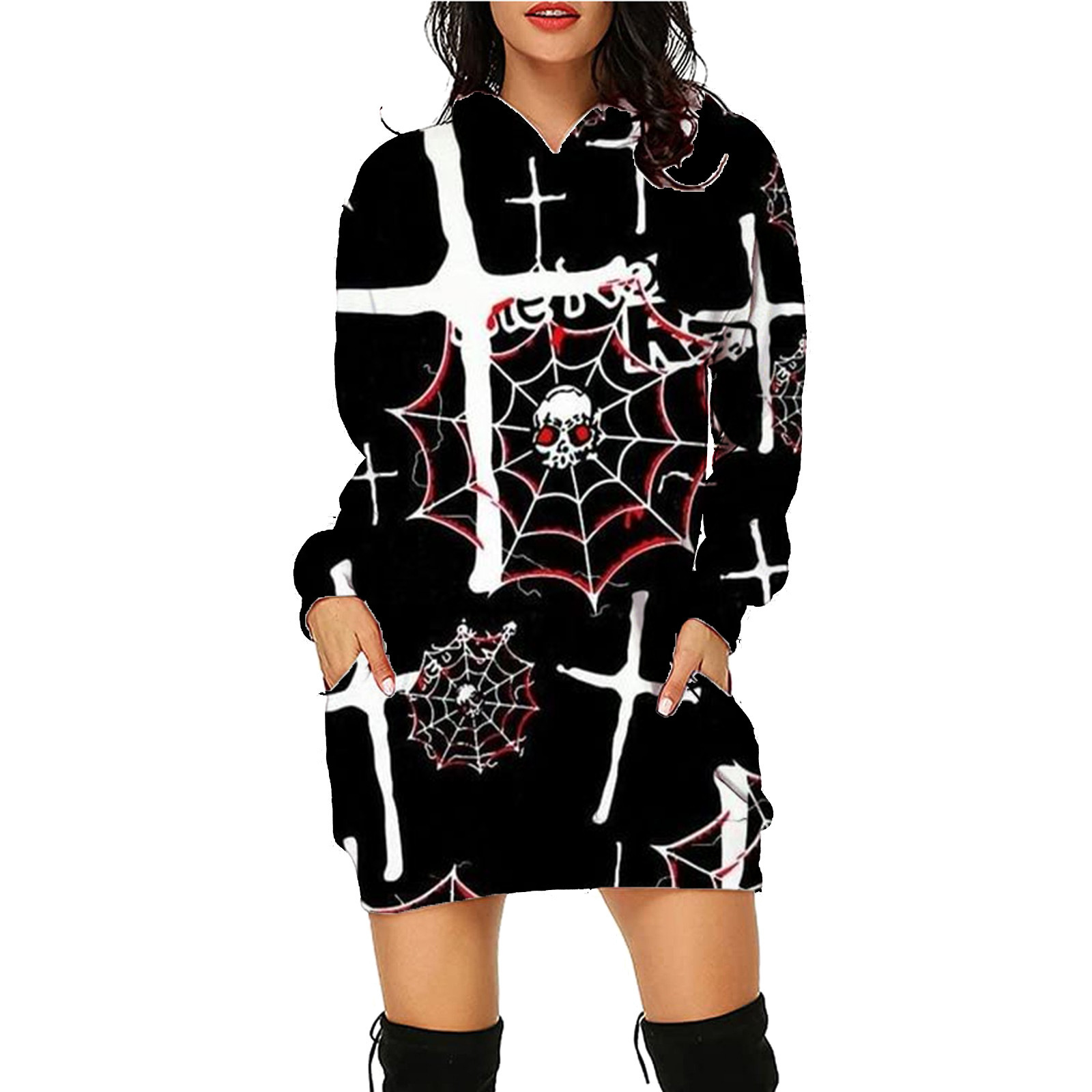 #M0teruStyle! Halloween Print Long Hoodie With Pockets Sweater Long Sleeve Clothes Women - 画像 (4)