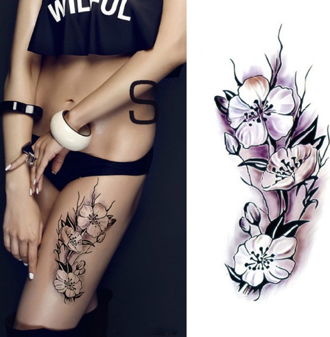 #MoteruStyle! Flower tattoo sticker color sketch tattoo sticker flower peony rose plum tattoo sticker