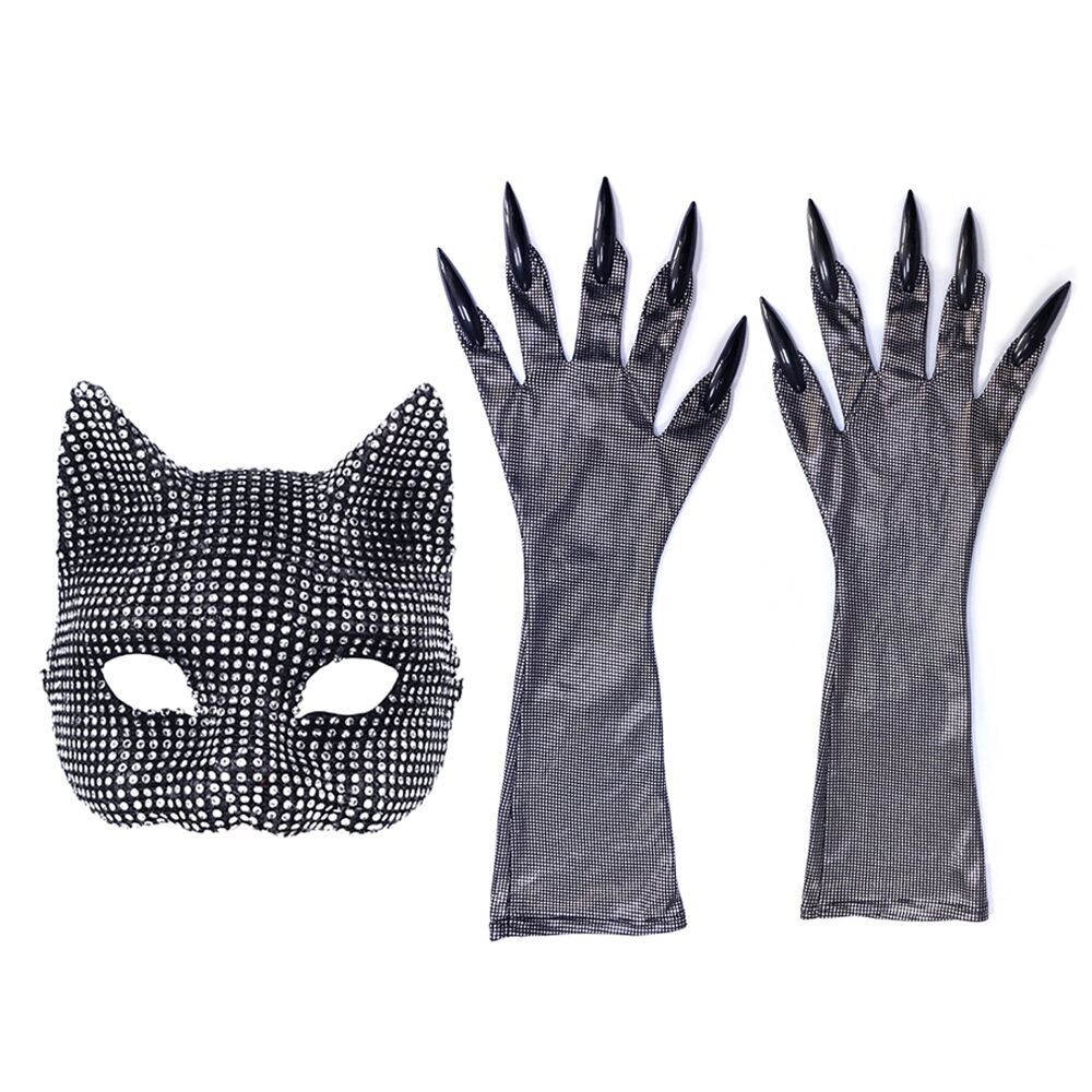 #MoteruStyle! Halloween Diamond Cat Mask Gloves Suit Diamond Sexy Cat Girl Dance Party Dress Up Props Masquerade Party - 画像 (8)