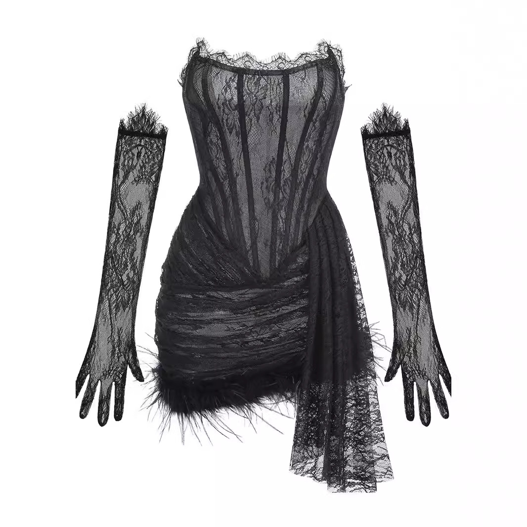 #MoteruStyle! Sexy Lace Tube Top Dress See Through Oversleeve Elegant Graceful - 画像 (2)
