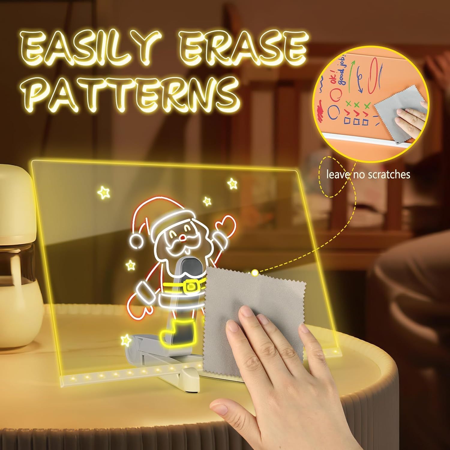 #MoteruStyle! Creative Rewritable Message Board, Glowing Acrylic Message Marker Board, LED Note Board With Colors, Acrylic Dry Erase Drawing Board, Note Glass Led Board Multiple Uses White Board - 画像 (5)