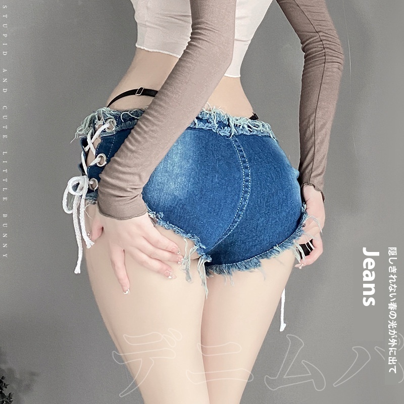 #MoteruStyle! Sexy Underwear Women's Open-end Free Off Denim Shorts - 画像 (2)