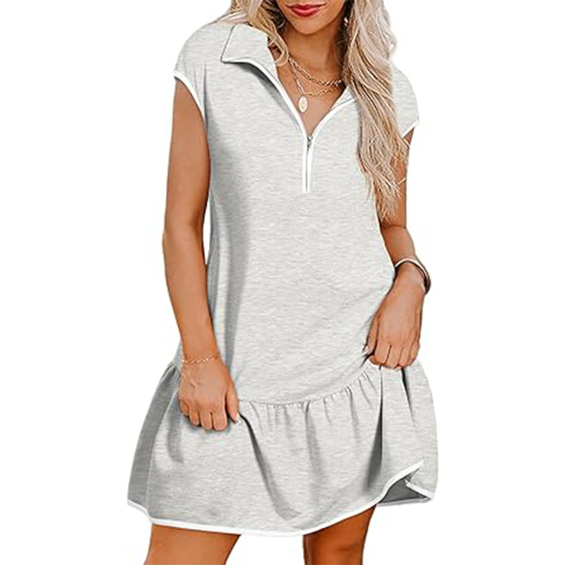 #MoteruStyle! Women's Short Sleeve Polo Collar Zipper Waist Dress - 画像 (7)