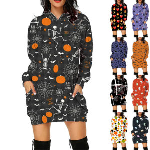 #M0teruStyle! Halloween Print Long Hoodie With Pockets Sweater Long Sleeve Clothes Women
