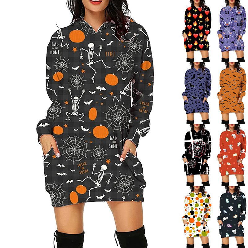 #M0teruStyle! Halloween Print Long Hoodie With Pockets Sweater Long Sleeve Clothes Women