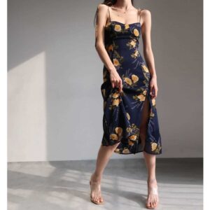 #MoteruStyle! French Retro Orange Floral Sling Dress