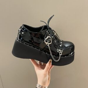 #MoteruStyle! Punk Platform Shoes Dark Lolita Platform Leather Shoes