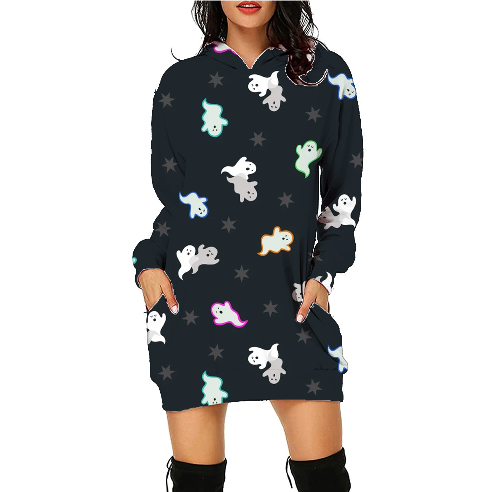 #M0teruStyle! Halloween Print Long Hoodie With Pockets Sweater Long Sleeve Clothes Women - 画像 (10)