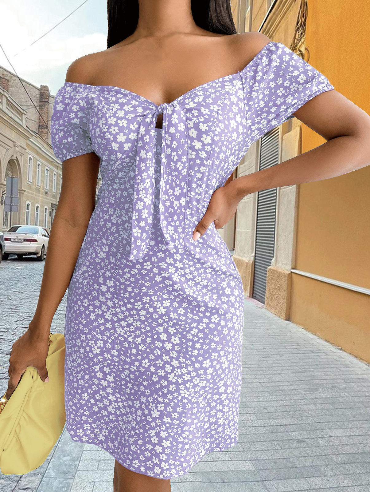 #MoteruStyle! Women's Fashion V-Neck Printed Backless Dress - 画像 (2)