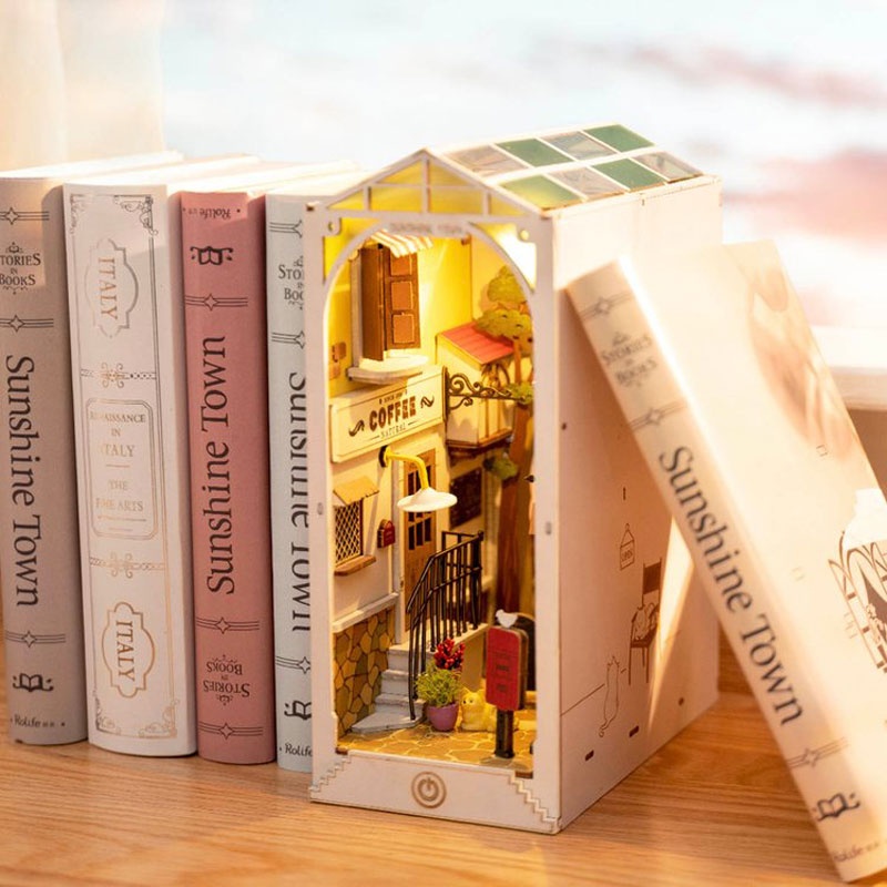 #MoteruStyle! Robotime Rolife DIY Book Nook Wooden Miniature Doll House Light For Bookshelf Insert Furniture