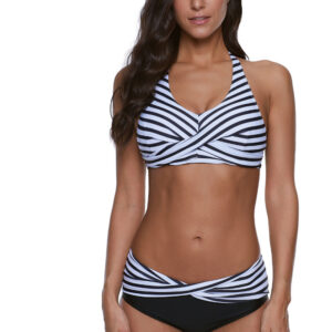 #MoteruStyle! Women's Gather Bikini Navy Striped Split Swimsuit