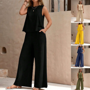 ★MoteruStyle! Solid Color Casual Loose Pants Sets For Women Elegant Spring Summer Women's Two Pieces Suit Full Trouser Set Female Outfit Clothes